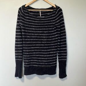 Free People Striped Black and Gray alpaca Blend Women's Sweater